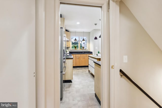 1407 Crestridge Dr, Silver Spring, MD 20910 - hallway with an upstairs landing, light floors, and recessed lighting