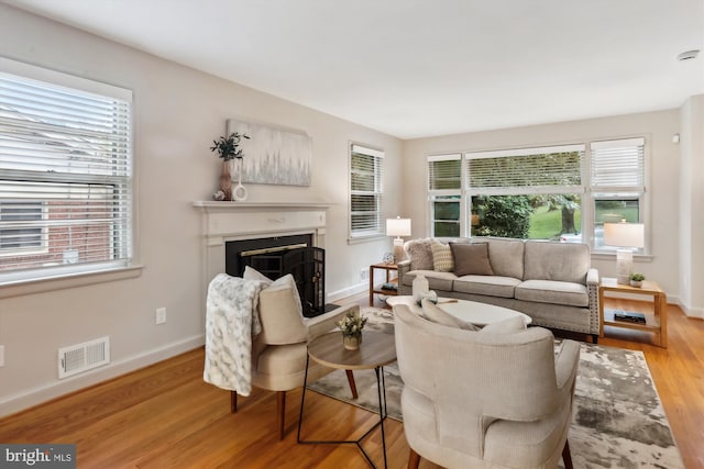 1407 Crestridge Dr, Silver Spring, MD 20910 - living area with healthy amount of natural light, wood finished floors, and a fireplace with raised hearth