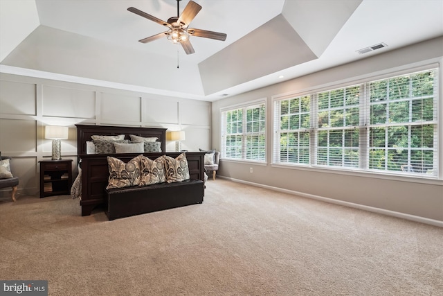 20481 Tappahannock Pl, Sterling, VA 20165 - carpeted bedroom with a raised ceiling, a ceiling fan, and a decorative wall
