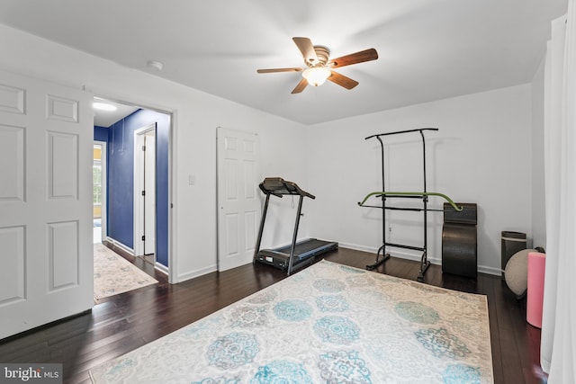 3436 Caledonia Cir, Woodbridge, VA 22192 - workout room featuring a ceiling fan and wood finished floors