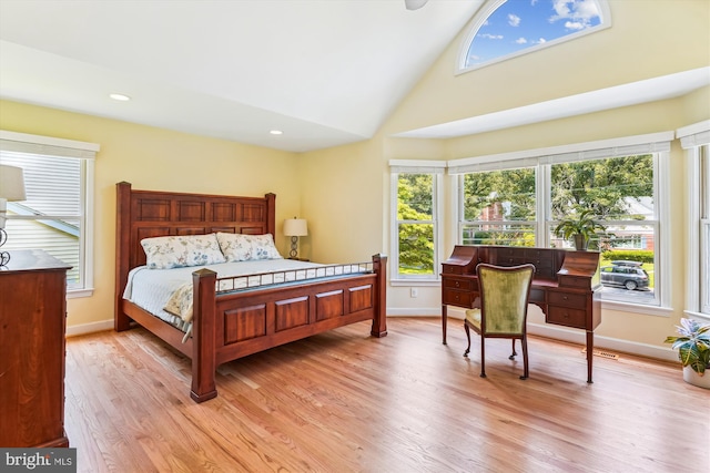 9505 Columbia Blvd, Silver Spring, MD 20910 - bedroom featuring light wood-style flooring, high vaulted ceiling, and recessed lighting