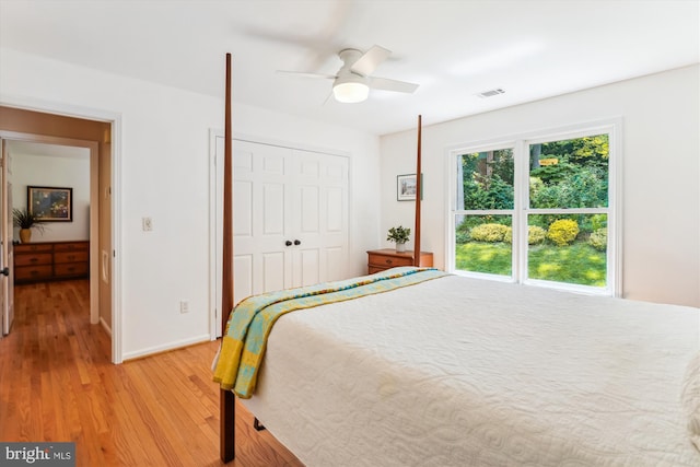 9505 Columbia Blvd, Silver Spring, MD 20910 - bedroom with light wood-style floors, a closet, and a ceiling fan