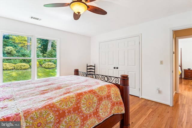 9505 Columbia Blvd, Silver Spring, MD 20910 - bedroom with light wood-style floors, a closet, and ceiling fan