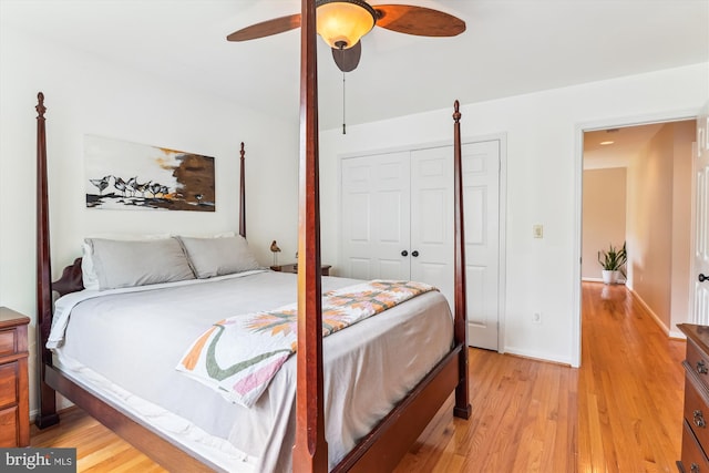 9505 Columbia Blvd, Silver Spring, MD 20910 - bedroom with light wood finished floors, a closet, and ceiling fan
