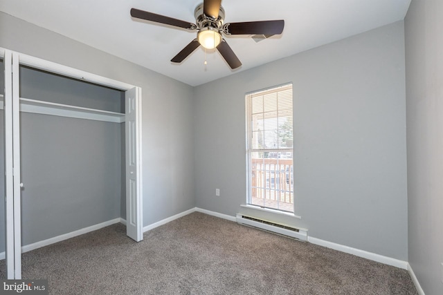 1537 Havilland Pl, Frederick, MD 21702 - unfurnished bedroom with baseboard heating, carpet, a closet, and ceiling fan