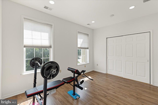 121 Kyle Way, Ewing, NJ 08628 - exercise room featuring plenty of natural light, wood finished floors, and recessed lighting