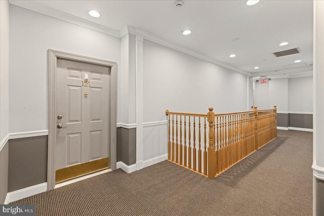 121 Kyle Way, Ewing, NJ 08628 - corridor with carpet flooring, ornamental molding, and recessed lighting