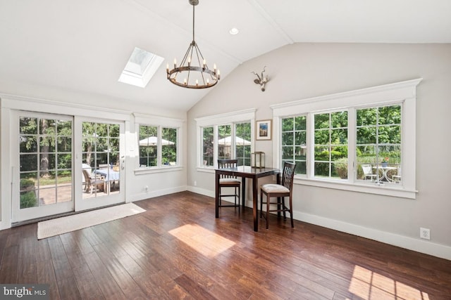 236 Carriage Hill Dr, Moorestown, NJ 08057 - sunroom featuring a chandelier, a skylight, and vaulted ceiling