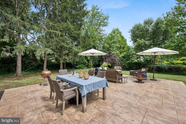 236 Carriage Hill Dr, Moorestown, NJ 08057 - view of patio / terrace with an outdoor living space, view of scattered trees, and outdoor dining space