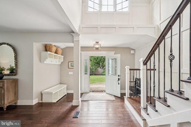 236 Carriage Hill Dr, Moorestown, NJ 08057 - foyer with stairs, hardwood / wood-style flooring, and ornate columns