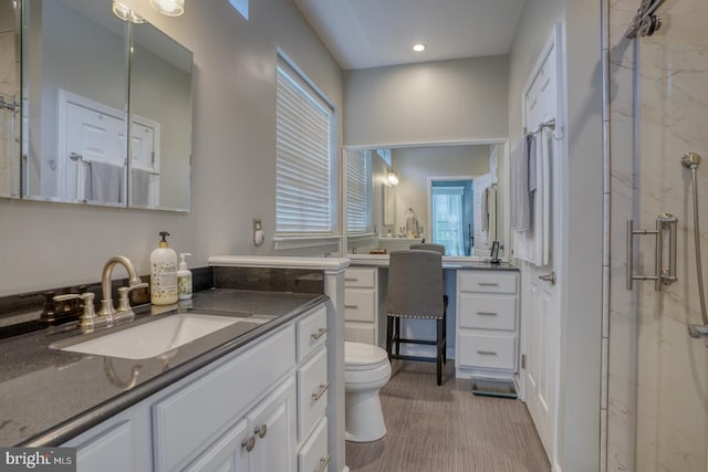 577 Whispering Trl, Middletown, DE 19709 - bathroom with a marble finish shower, vanity, healthy amount of natural light, and recessed lighting