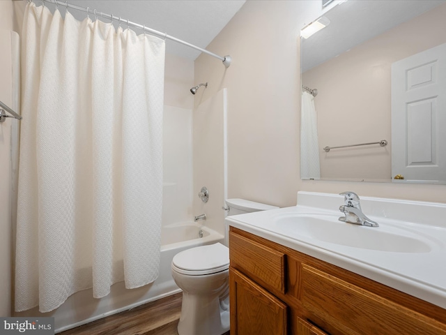 2635 Limestone Ct, Winchester, VA 22601 - bathroom with shower / bath combination with curtain, vanity, and wood finished floors