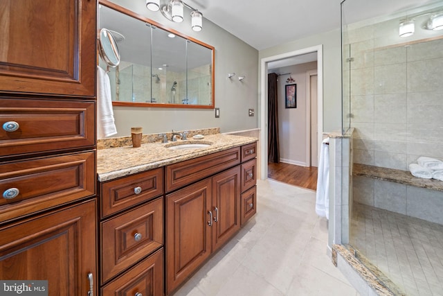 4105 Meadow Ln, Newtown Square, PA 19073 - bathroom with a stall shower, vanity, and tile patterned floors