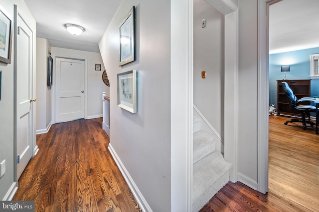 4105 Meadow Ln, Newtown Square, PA 19073 - hall with wood finished floors, an office area, and stairs
