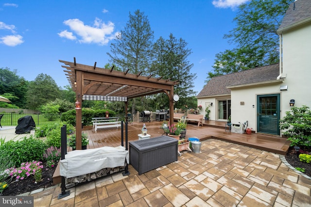 4105 Meadow Ln, Newtown Square, PA 19073 - view of patio / terrace with a wooden deck, a pergola, and a grill