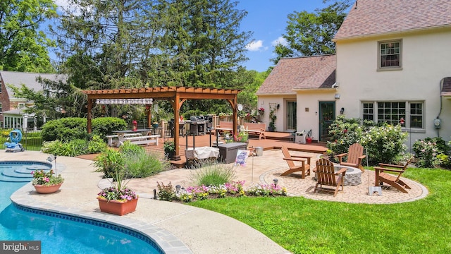 4105 Meadow Ln, Newtown Square, PA 19073 - view of patio with a fire pit, a pergola, and an outdoor pool