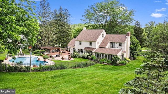 4105 Meadow Ln, Newtown Square, PA 19073 - back of house with a chimney, stucco siding, a gazebo, and a patio