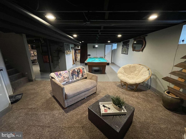 914 New Hope St, Norristown, PA 19401 - finished below grade area featuring billiards, stairway, and carpet floors