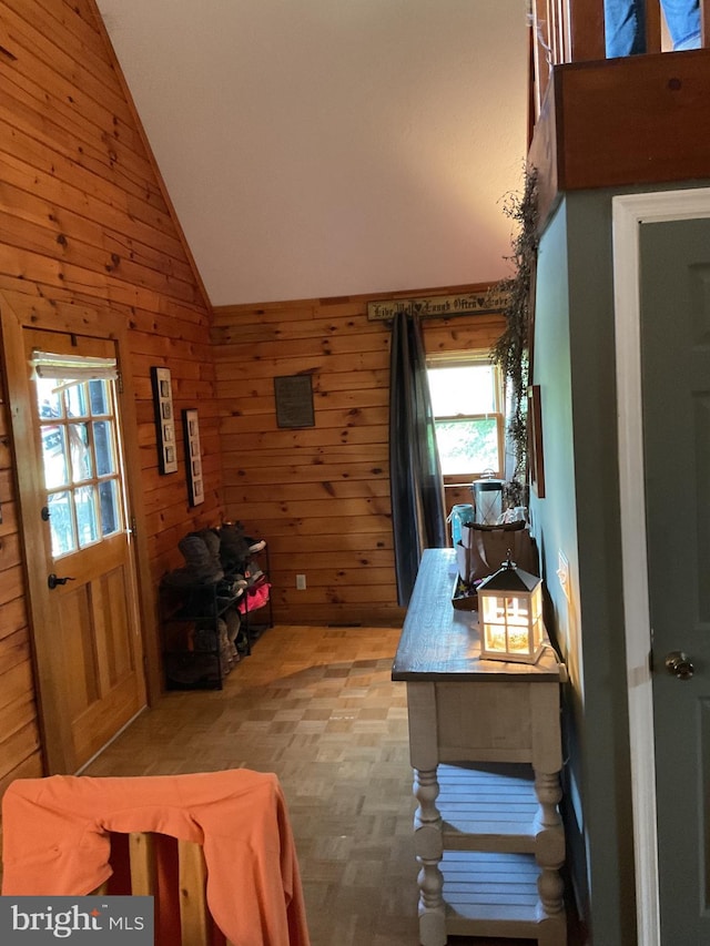 26 Crossings View Rd, Paw Paw, WV 25434 - living area featuring wood walls and high vaulted ceiling