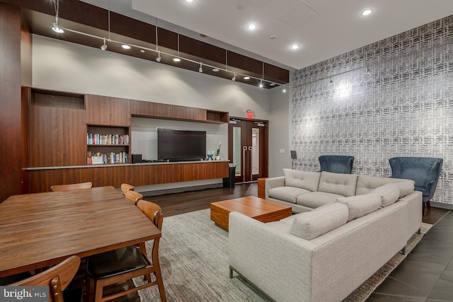 1025 1st St SE Unit 713, Washington, DC 20003 - living room featuring a high ceiling and dark wood-style flooring