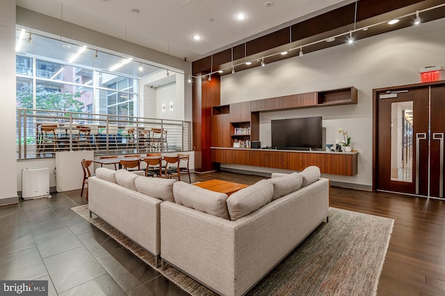 1025 1st St SE Unit 713, Washington, DC 20003 - living room with rail lighting, a high ceiling, and recessed lighting