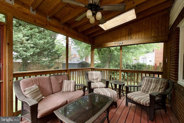 6016 N Kings Hwy, Alexandria, VA 22303 - sunroom with a ceiling fan, a skylight, and outdoor lounge area