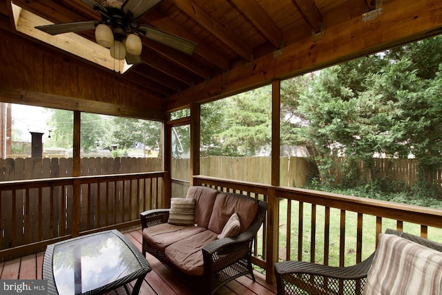 6016 N Kings Hwy, Alexandria, VA 22303 - wooden deck with a fenced backyard, ceiling fan, and an outdoor hangout area
