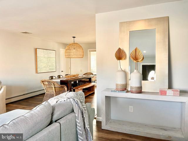 813 Forepeak Dr, Forked River, NJ 08731 - dining room featuring a baseboard radiator and wood finished floors