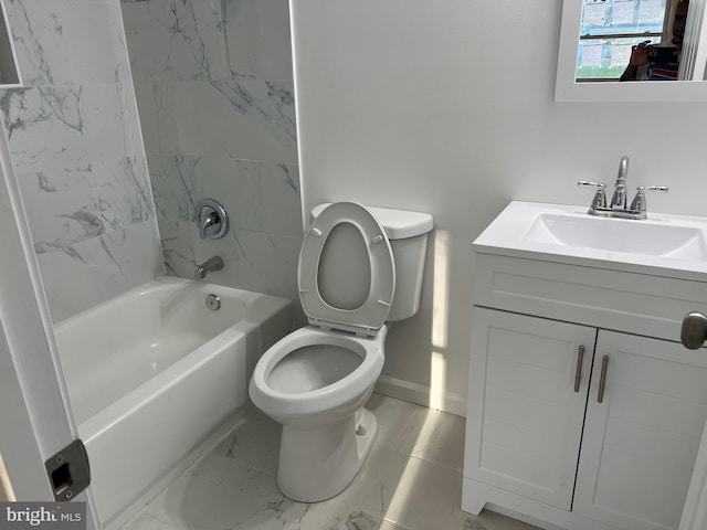 14503 Melbourne Ave, Woodbridge, VA 22191 - bathroom featuring bathing tub / shower combination, vanity, and marble finish floors