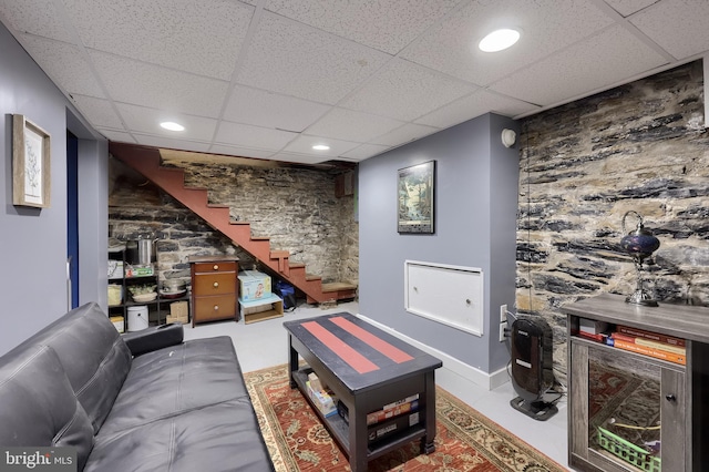 246 Marietta Ave, Mount Joy, PA 17552 - living room featuring a paneled ceiling, stairway, and recessed lighting