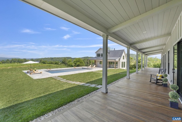 310 Goodloe Ln, Afton, VA 22920 - wooden terrace featuring an outdoor pool, a patio area, and a yard