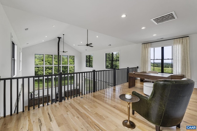 310 Goodloe Ln, Afton, VA 22920 - living area with ceiling fan, recessed lighting, wood finished floors, and high vaulted ceiling