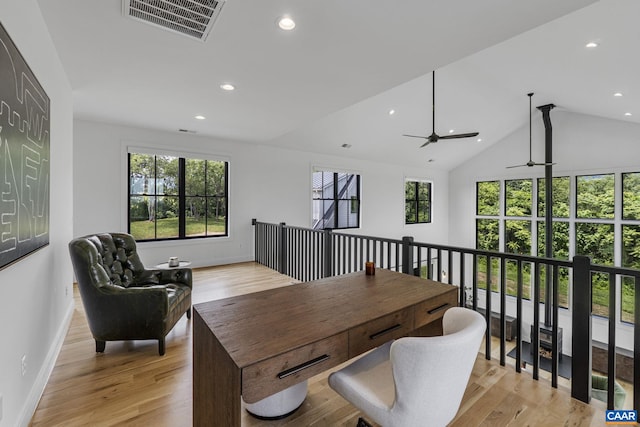 310 Goodloe Ln, Afton, VA 22920 - home office with plenty of natural light, recessed lighting, light wood finished floors, ceiling fan, and lofted ceiling