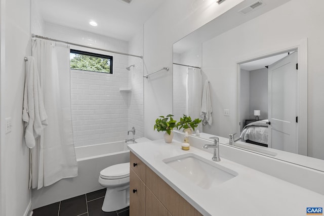 310 Goodloe Ln, Afton, VA 22920 - bathroom featuring vanity, tile patterned floors, shower / bath combo, and ensuite bath