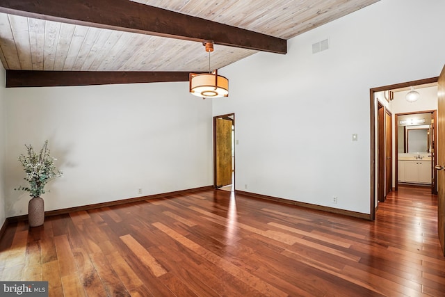 709 Springloch Rd, Silver Spring, MD 20904 - empty room featuring hardwood / wood-style floors, a wood ceiling with exposed beams, and high vaulted ceiling