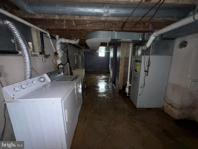 2865 Chambersburg Rd, Gettysburg, PA 17325 - unfinished basement featuring separate washer and dryer, heating unit, and water heater
