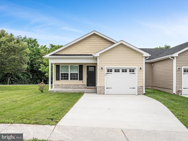 564 Great Oak Ct, Woodstock, VA 22664 - view of front of house with an attached garage, concrete driveway, a porch, and a front lawn