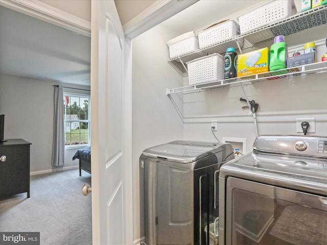443 Executive Way, Hedgesville, WV 25427 - laundry room featuring independent washer and dryer and carpet floors
