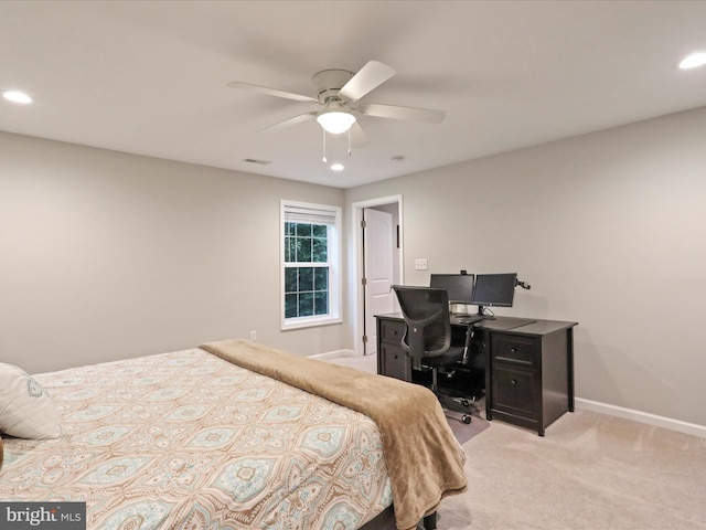 443 Executive Way, Hedgesville, WV 25427 - bedroom featuring recessed lighting, light carpet, a ceiling fan, and an office area