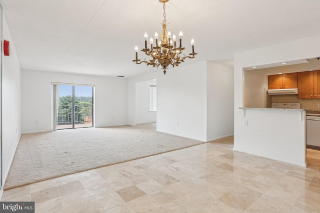 10306 Valley Forge Cir Unit 306, King Of Prussia, PA 19406 - unfurnished living room featuring a chandelier and light carpet