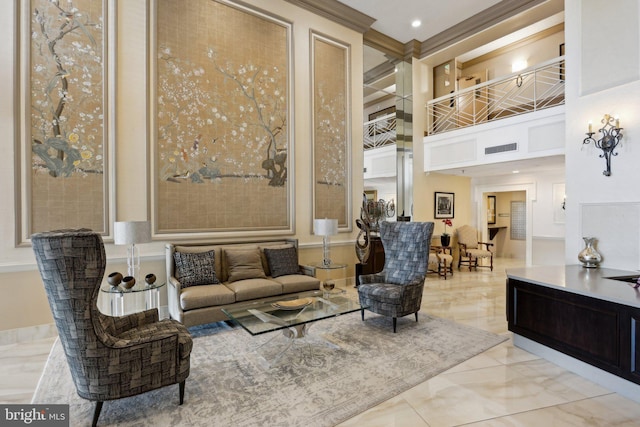 10306 Valley Forge Cir Unit 306, King Of Prussia, PA 19406 - community lobby with ornamental molding, a high ceiling, and recessed lighting