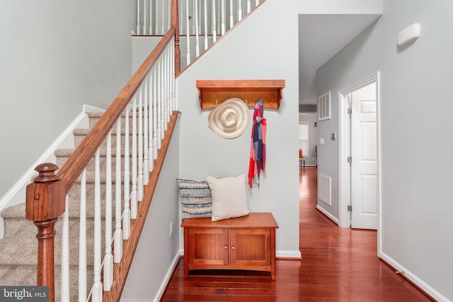 173 Empress Alexandra Pl, Fredericksburg, VA 22406 - staircase with wood finished floors and baseboards