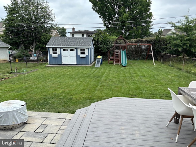 10 Braeburn Rd, Havertown, PA 19083 - fenced backyard with a storage shed, a playground, and a wooden deck