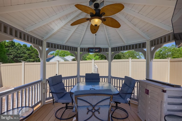 1 Sherman St, Hanover, PA 17331 - deck featuring ceiling fan, outdoor dining space, and a gazebo