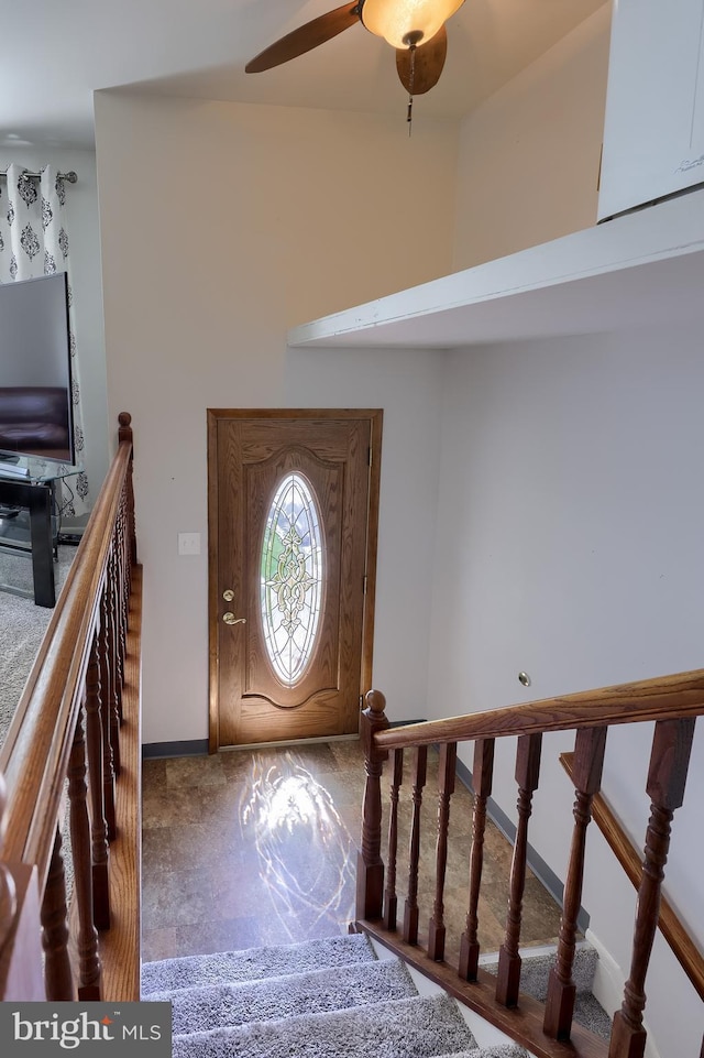 1 Sherman St, Hanover, PA 17331 - entrance foyer featuring ceiling fan, a towering ceiling, marble finish flooring, and stairs