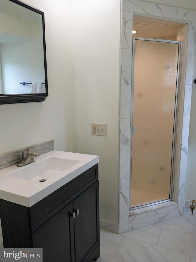 512 Mifflin Blvd, Reading, PA 19607 - full bath featuring vanity, marble look tiles, and a stall shower
