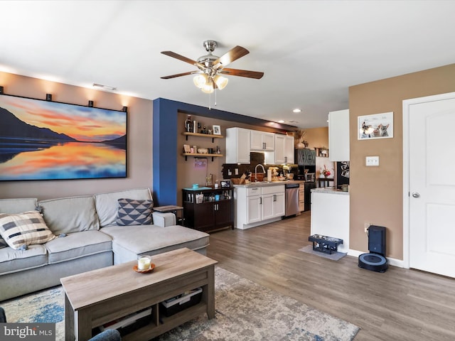 309 Legion St, Martinsburg, WV 25404 - living room with ceiling fan, wood finished floors, and recessed lighting