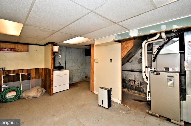 2228 Hillthorpe Ave, Abington, PA 19001 - below grade area featuring washer / dryer, heating unit, and a drop ceiling