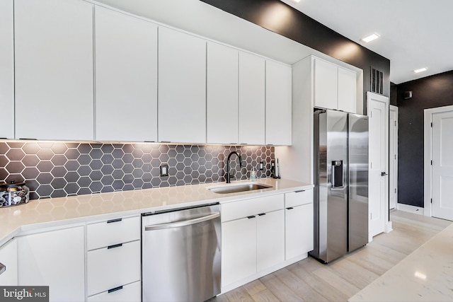 1532 N Capitol NW Unit 402, Washington, DC 20002 - kitchen featuring stainless steel appliances, light countertops, white cabinetry, and tasteful backsplash