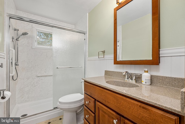 310 E Charlotte St, Millersville, PA 17551 - bathroom with a wainscoted wall, a shower stall, and vanity